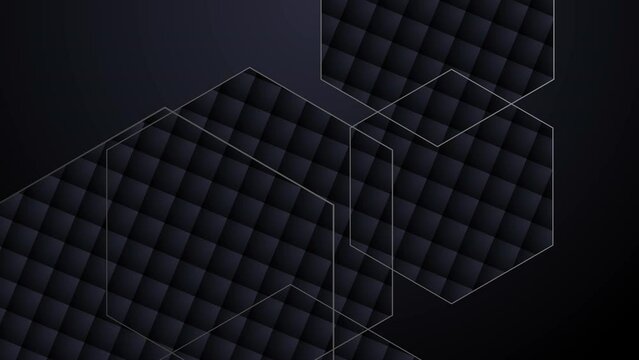 Abstract minimal luxury black background with geometric hexagon shapes motion design. 4K loop animation