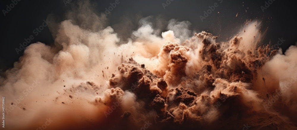 Poster explosion generates dusty haze with copyspace for text