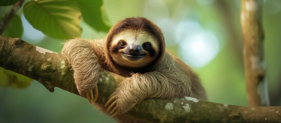 Fototapeta premium Joyful sloth perched on the branch