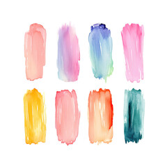 set of pastel warm color tone watercolor paint brushes brush strokes isolated white background