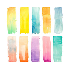 Fototapeta premium set of pastel warm color tone watercolor paint brushes brush strokes isolated white background