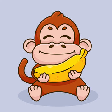 Cartoon Monkey Carrying Banana Vector Illustration