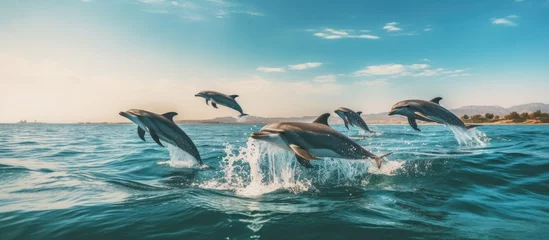 Gordijnen Dolphin tours in Kizimkazi Zanzibar allow swimming with a group With copyspace for text © 2rogan