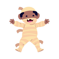 halloween kid disguised in costume mummy