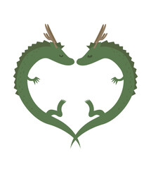 ハートを形作っている、辰カップルのイラスト（緑）