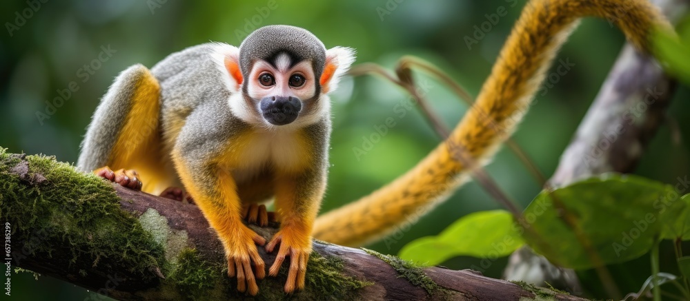 Poster observe the ecuadorian jungles squirrel monkey in the amazon