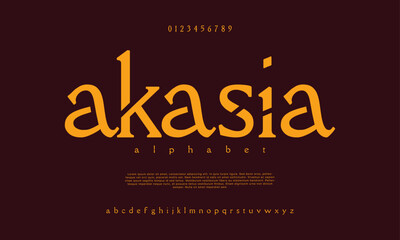 Akasia creative modern urban alphabet font. Digital abstract moslem, futuristic, fashion, sport, minimal technology typography. Simple numeric vector illustration