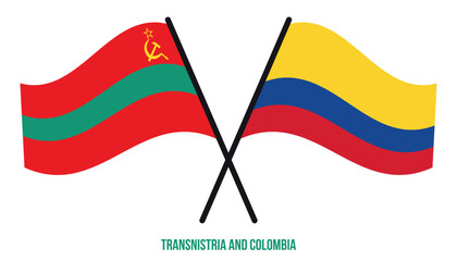 Transnistria and Colombia Flags Crossed And Waving Flat Style. Official Proportion. Correct Colors.