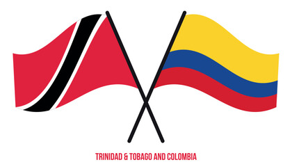 Trinidad & Tobago and Colombia Flags Crossed And Waving Flat Style. Official Proportion.