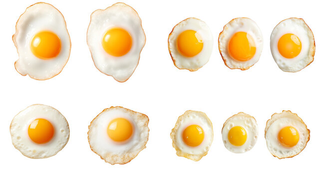 fried egg and yolk isolated on transparent layer background, top