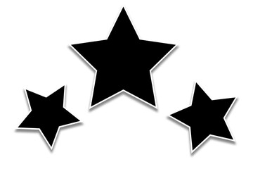 3 Blank star shape photo frames template in a simple layout. Used as a printable photo collage or a mock up for album pictures or photographs collection in a minimal and classic old style.