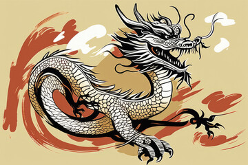 Illustration of one single asian dragon