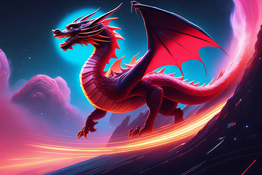 Illustration of one single asian dragon