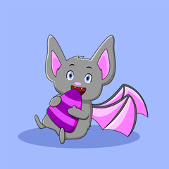 Cute Bat Hugging Candy Illustration