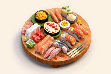 delicious japanese sushi 3d isometric style