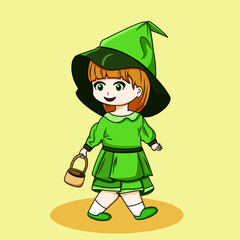 Cute Girl In Hat Carrying A Candy Basket Illustration