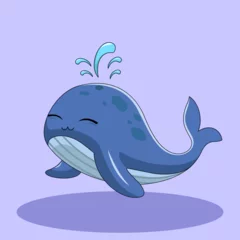 Badezimmer Foto Rückwand Cute Whale Splashing Water Illustration © Maulida