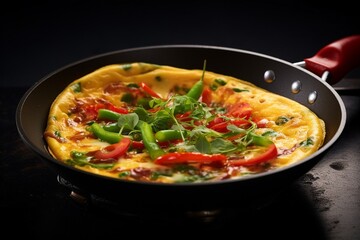 Generative AI : Omelette in frying pan, close up view