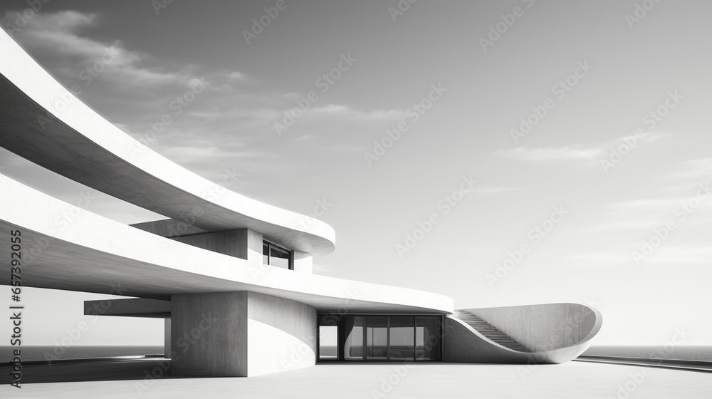 Aufkleber Generative AI : Modern architecture minimal building abstract concrete house. Abstract architecture geometric building modern pillar arch balcony construction. Geometry architecture design building ba