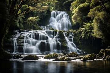 Generative AI : A white big waterfall in the woods of New Zealand