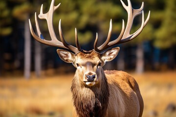 Generative AI : Bull elk closeup with large antlers