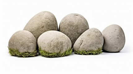 Fototapeta na wymiar Generative AI : The large stones are on the grass isolated on white background.clipping path.