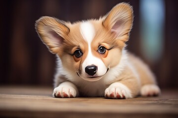 Generative AI : little cute corgi fluffy puppy close up portrait