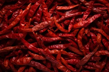 Papier Peint photo Lavable Piments forts Generative AI : Close up dried chilli background. Red hot chili wallpaper.