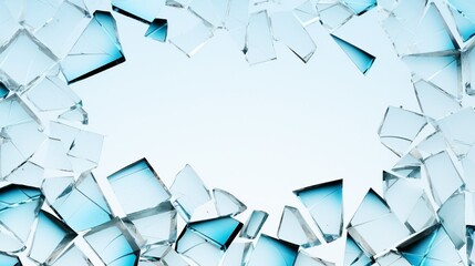 Generative AI : horizontal broken glass white background