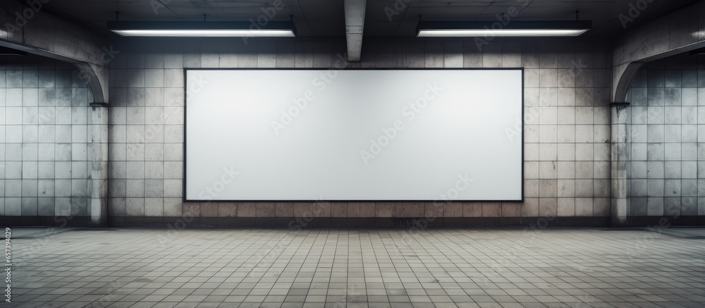 Poster empty advertisement display in subway station with copyspace for text