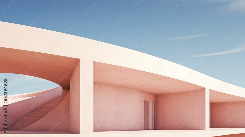 Aufkleber Generative AI : Modern architecture minimal building abstract concrete house. Abstract architecture geometric building modern pillar arch balcony construction. Geometry architecture design building ba