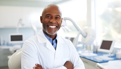 Portrait of a 50-year-old african american dentist in a dental office