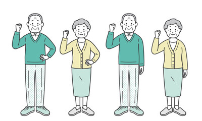 ガッツポーズをする後期高齢者男女