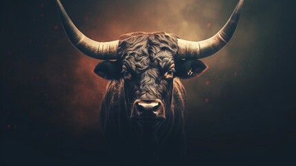 Close-up of an amazing bull with textured background and space for text, background image, AI generated - obrazy, fototapety, plakaty