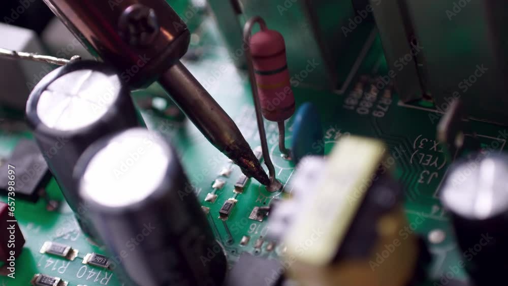 Poster the engineer replaced the ic transistor with a soldering iron on the electrical circuit pcb board to