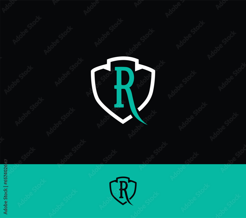 Poster abstract linear letter initial r shield logo icon design modern minimal style illustration vector.