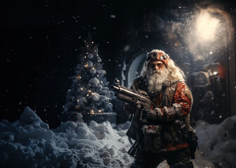 Santa protects the north pole with a futuristic flair. 
