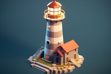 lighthouse 3d isometric rendering style