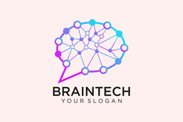 Brain connection logo design. digital brain logo template