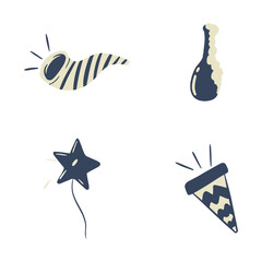 New Year Party Icon. Trendy Design. Isolated Vector Set. 