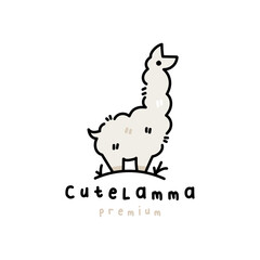 Cute Llama Chibi Cartoon outline logo vector icon Illustration