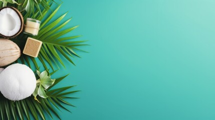 Eco-Friendly Spa & Natural Cosmetics Banner on Turquoise Background with copy space for your text