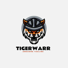 Vector Logo Illustration Tiger War Mascot Cartoon Style.
