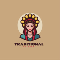 Vector Logo Illustration Traditional Mascot Cartoon Style.