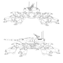Spider Tank Vector Graphics - Futuristic Robotic Warfare Illustrations