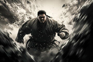 grayscale minimalist storyboard animatic style of a sumo wrestler, sports illustrations