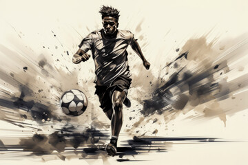 grayscale minimalist storyboard animatic style of a football player, sports illustrations