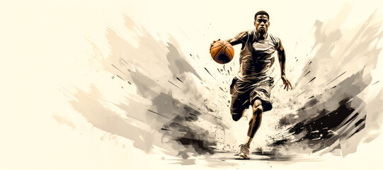 grayscale minimalist storyboard animatic style of a basketball player, sports illustrations - obrazy, fototapety, plakaty