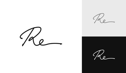 Handwritting signature letter RE logo design