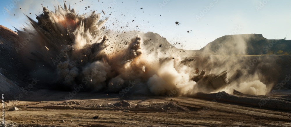 Poster explosion in exposed mine with copyspace for text